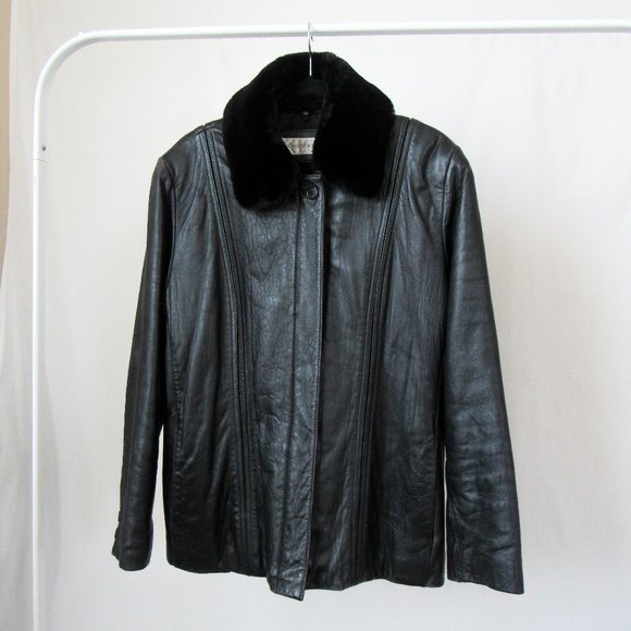 VTG 90s Faux Fur Collar Black Leather Jacket Y2K Leather Jacket Chic Modern Fit - Picture 16 of 16